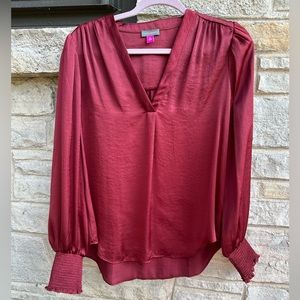 EUC - Smock Cuff Rumpled Satin Blouse in Earth Red - Size M